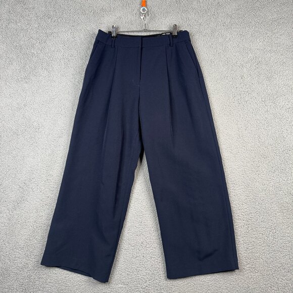 Express Pants Womens Size 6 Navy Mid Rise Wide Leg Cropped Pleated High Rise NWT - Picture 1 of 11